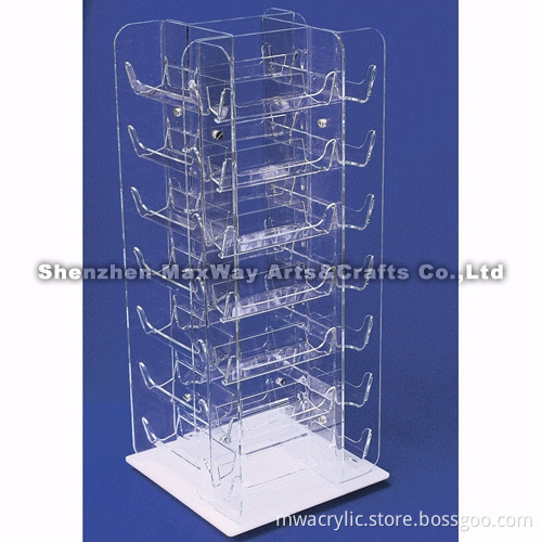Clear Acrylic Four-sided Sunglass/Glasses Pocket-style Display Shelf on a Lazy-susan Base